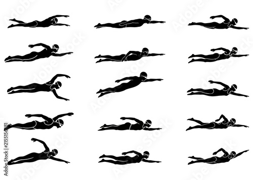 Cuadro en lienzo Silhouette of a person swimming freestyle