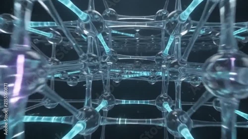 Molecular structure connecting light energy through complex glowing neural network scientific 3d animation video motion graphics