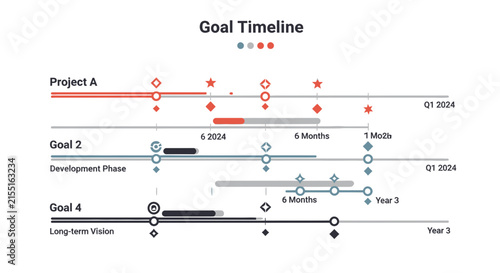Project management timeline with milestones and goals chart.
