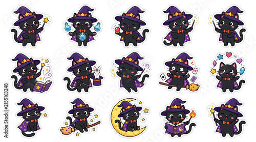Cute Witch Cats Sticker Pack