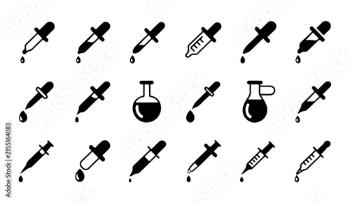 Photography Medical eyedropper syringe and flask icons set isolated transparent background design illustration