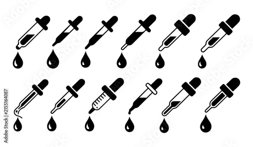 Photography Medicine eyedropper icons set isolated on transparent background design illustration with droplets