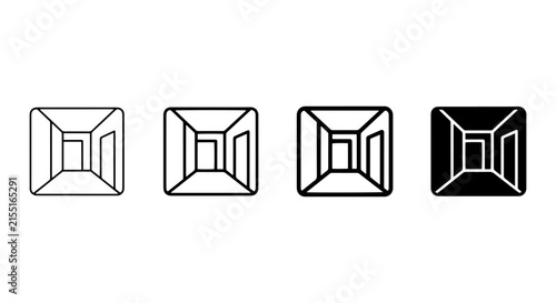 Perspective Room Icons, Interior Space Vector Graphics, Architectural Hallway Concepts, Minimalist Design Elements