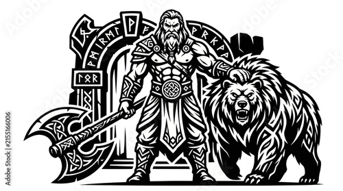 Warrior and bear nordic symbolism
