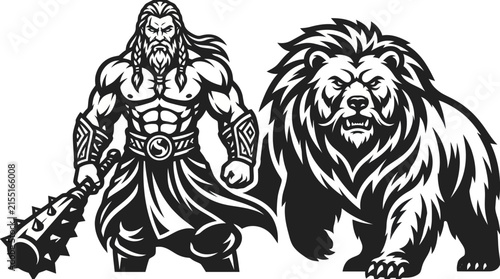 Warrior and bear illustration