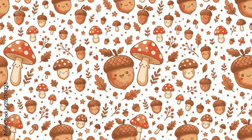 Cute Autumn Acorns and Mushrooms Pattern