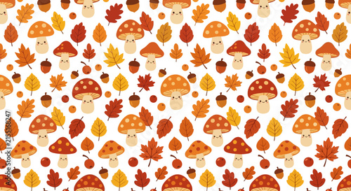 Cute Autumn Mushroom and Leaf Pattern