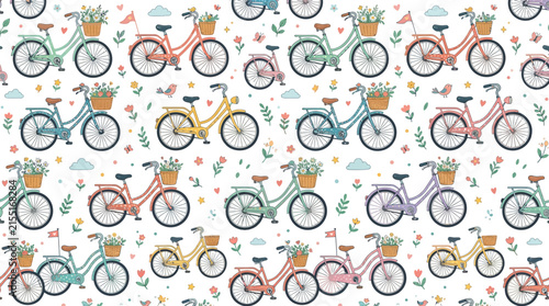 Cute Bicycle Pattern with Flowers