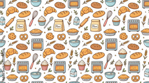 Cute Baking and Pastry Cartoon Pattern