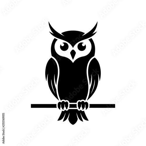 Black owl silhouette perched on a branch icon.