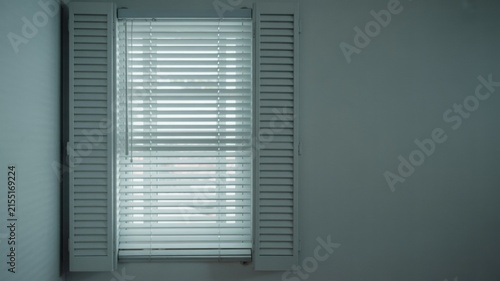 White Window Shutters and Blinds on Pale Wall Minimalist Interior Architecture Design