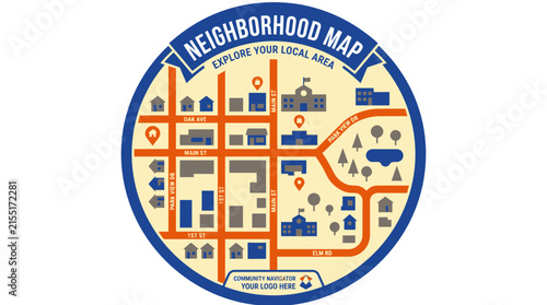 Circular neighborhood map for local area exploration.