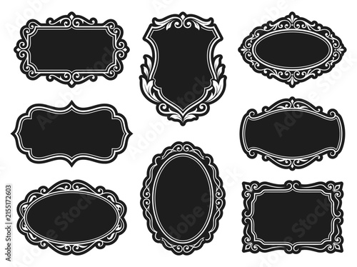 Collection of ornate black frames with white border on a white background silhouette