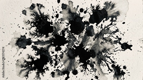 Abstract black ink splatter on white background for modern design and creative projects