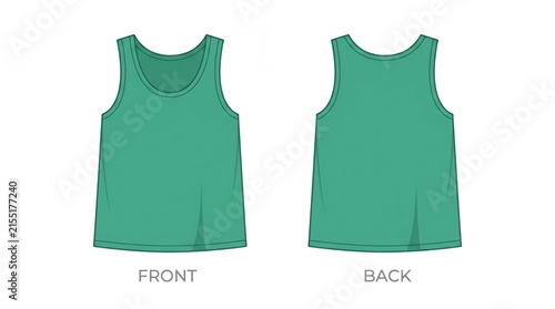 Blank Green Singlet Vest Technical Illustration Showing Front and Back View for Athletic Clothing Concepts