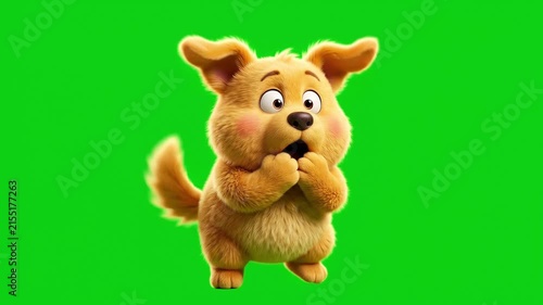 Cute 3D Animated Puppy Looking Surprised and Shocked on Green Screen Background.