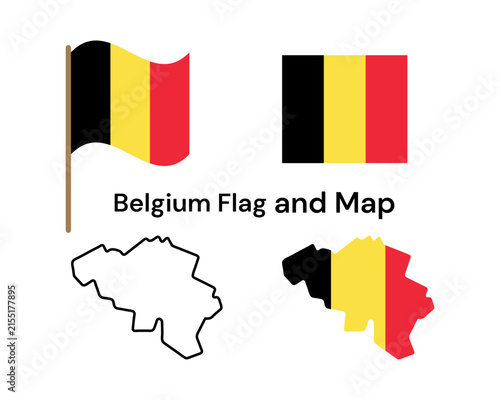 Foto Collection of belgium flag and map symbols with national geography territory