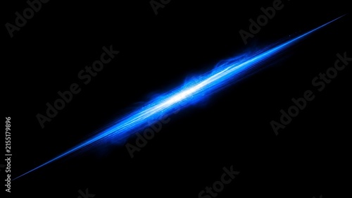 Abstract Bright Blue Light Effect with 10 Degree Diagonal Motion Blur Streak on Black Background
