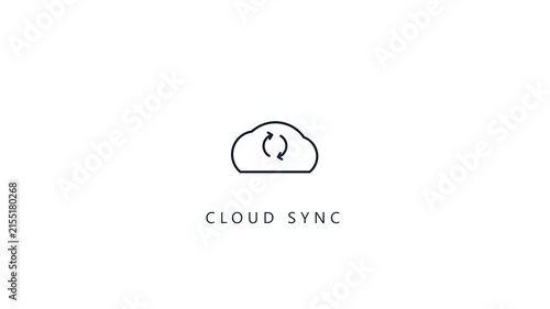Cloud computing data synchronization outline icon animation for digital backup server network and internet storage user interface
