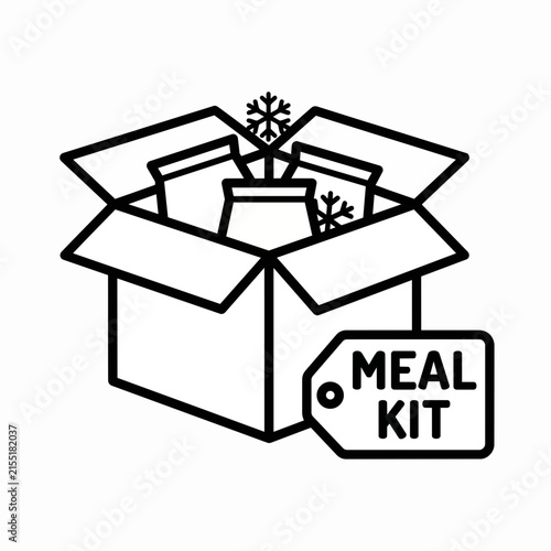 Meal kit delivery box with fresh ingredients and recipe card icon vector illustration