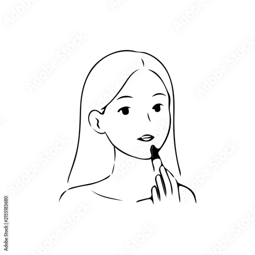 Minimal woman line icon showing cosmetic application around the lips, suitable for makeup tutorials, beauty branding, cosmetic packaging, and beauty marketing.