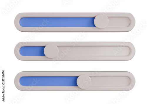 Set of Three Blue 3D UI Slider Bars Controls Isolated Object