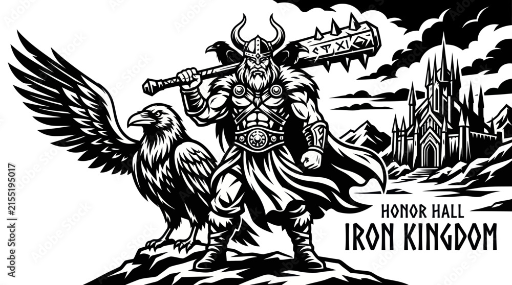 Obraz premium Warrior with mace and raven