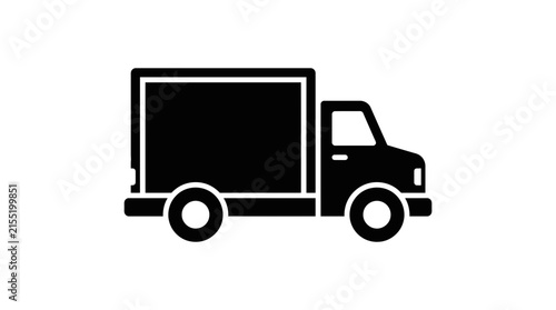 Black delivery truck silhouette on white background.