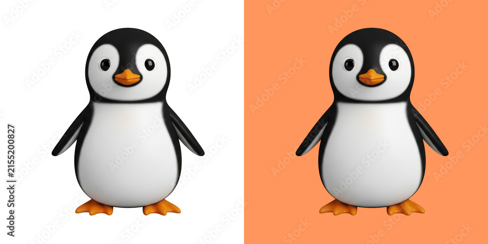 Fototapeta premium Cute little penguin character 3D render for kids graphic design