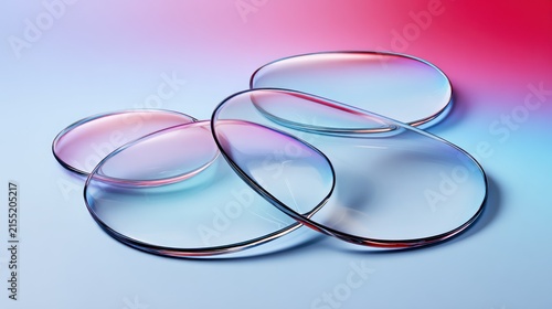 Transparent Glass Circles on Colored Background.