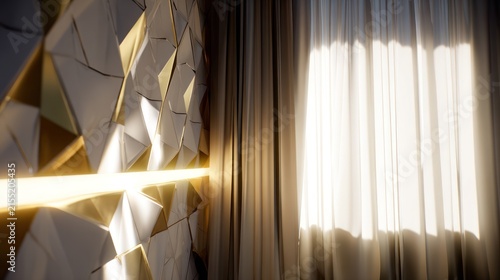 Sunlight Streaming Through Curtains and Sculpture.