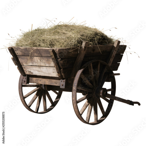 Traditional Wooden Agricultural Cart Isolated on Clean White Background