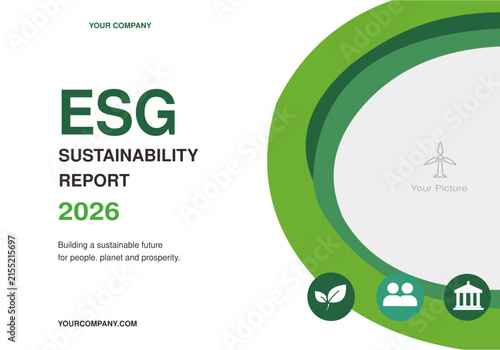 ESG Sustainability Report Template with Green Abstract Design for Corporate Business
