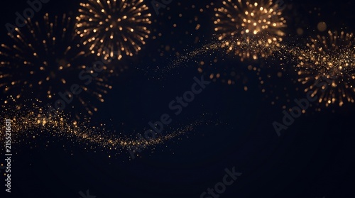Happy New Year Golden Fireworks Bokeh Particle Trail Dark Sky Banner