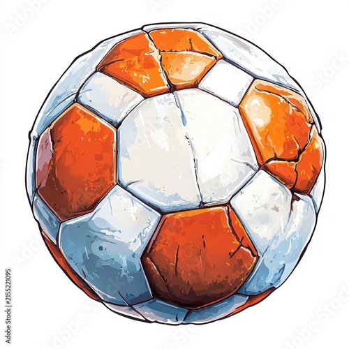Stylized Soccer Ball Illustration in Orange and White on White Background