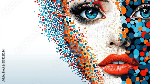 Abstract Woman Face with Colorful Pop Art Circles Illustration