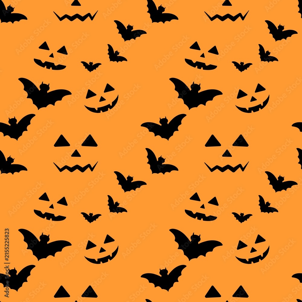 Fototapeta premium Halloween seamless pattern with scary and funny pumpkins. Halloween seamless background. Halloween pumpkins carved faces silhouette