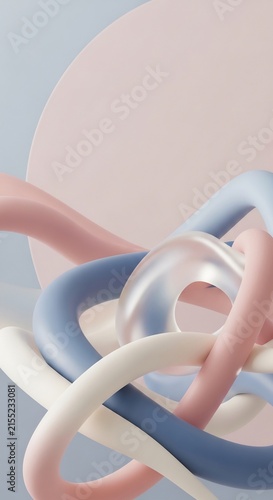 Soft Pastel Abstract Rings Intertwining in Minimal 3D Space