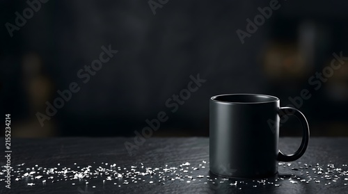 A dimly lit atmospheric still life featuring a dark cylindrical glass jar with a metallic lid resting on a reflective surface evoking a sense