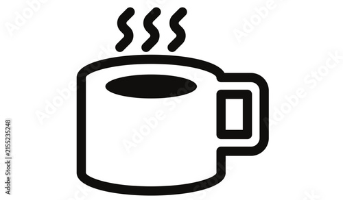 Hot Coffee Cup Vector Icon with Steam Line Art for Cafe Break Beverage and Breakfast Design