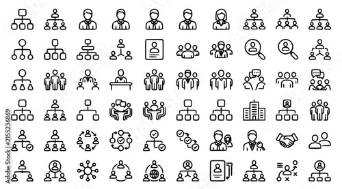 Corporate Organization Chart Icon Collection for Employee Hierarchy Department Structure and Team Management