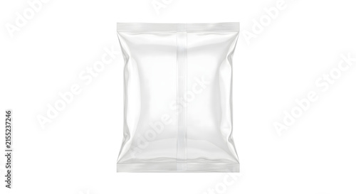 Photography Glossy plastic snack foil packaging pouch on transparent background