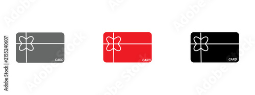 Three gift cards with ribbon icon designs in red gray and black colors