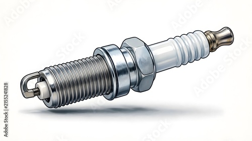 Vector Realistic Glossy Truck Spark Plug - Polished Metallic Automotive Ignition Part Illustration