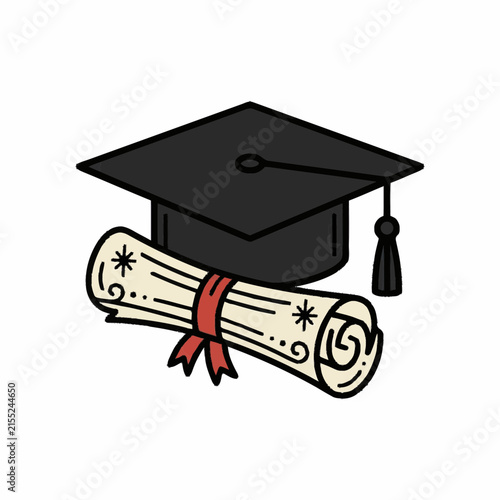 Graduation Cap and Diploma Scroll Illustration