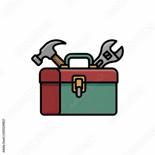 Toolbox with Hammer and Wrench, Hand-Drawn Style