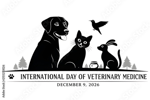 International day of veterinary medicine silhouette graphic with pets, medicine