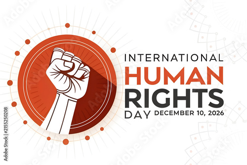 International human rights day illustration with clenched fist on red seal