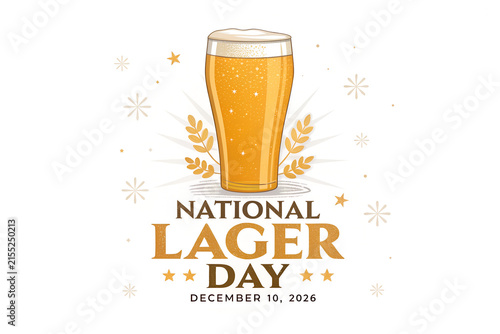 National lager day commemorative banner with golden beer glass, celebration