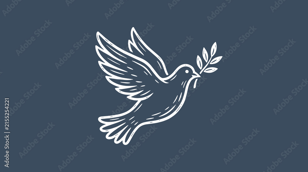 Fototapeta premium Dove carrying olive branch hand-drawn sketch.